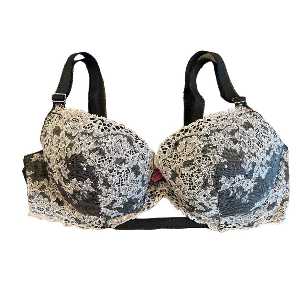 VS bra Dream Angels Lined Demi 34D Black Pink Sequin Sexy